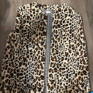 Leopard Print Faux Fur Vest - Brown & Black